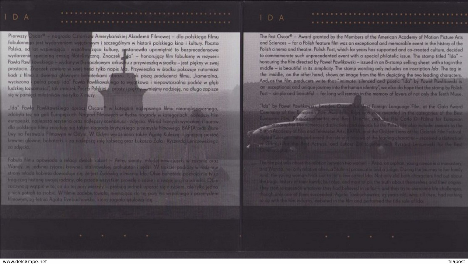 Poland 2015 Mi 4757 Movie IDA / Oscar Award 2015 / Souvenir Booklet With FDC And Mini Sheet MNH** FV - Postzegelboekjes