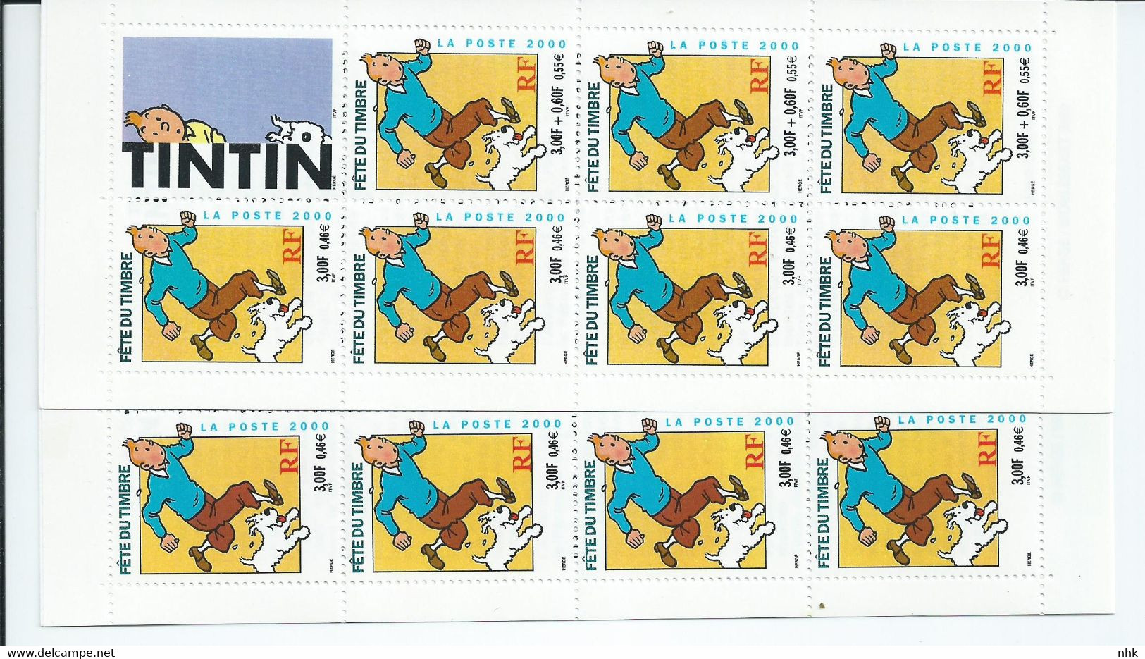 [45] Variété : N° BC3305 Tintin Pull Bleu-vert Au Lieu De Bleu + Normal ** - Libretti