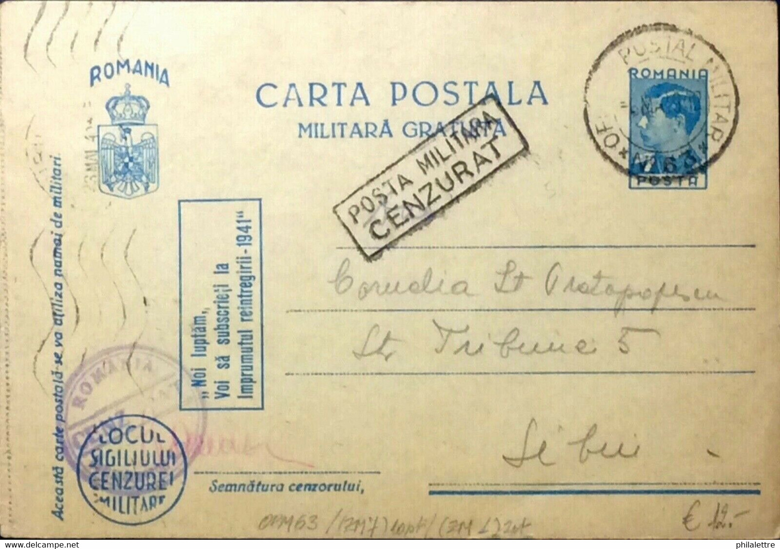 ROUMANIE / ROMANIA 1942 (21/04) Censored Military P.Card Mi.FP11.I From APO N°63 - Brieven En Documenten