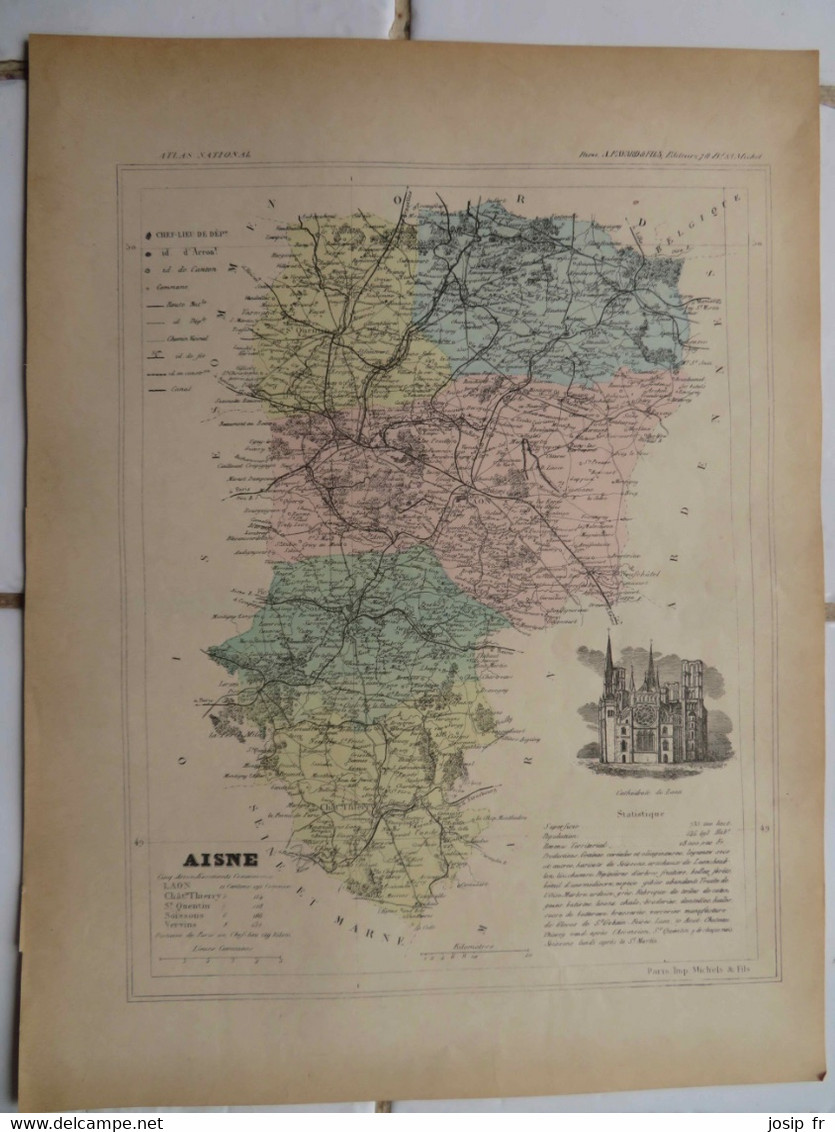 DÉPARTEMENT DE L'AISNE- CARTE ANCIENNE 1896 - Cartes Géographiques