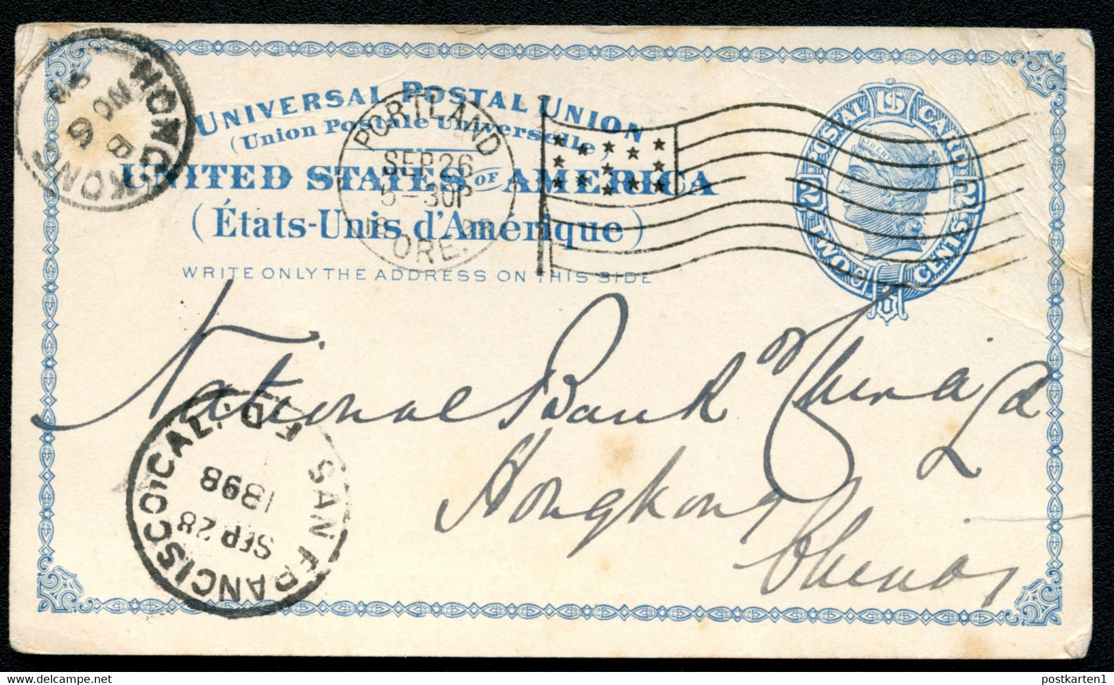 UX6 Postal Card SP-4 Portland OR Flag Cancel To HONGKONG CHINA 1898 - ...-1900