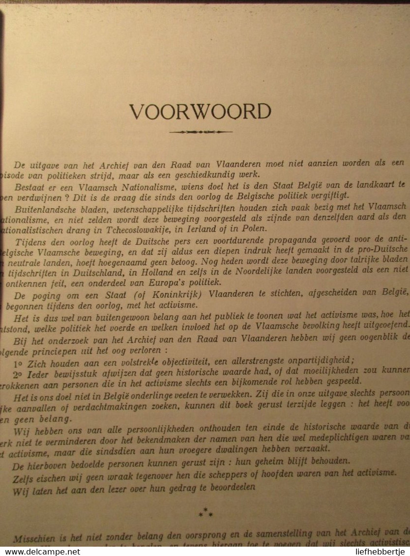 Het Archief Van Den Raad Van Vlaanderen - Door Nat. Bond Voor De Belgische Eenheid - 1929 -  = Kopie - Guerre 1914-18
