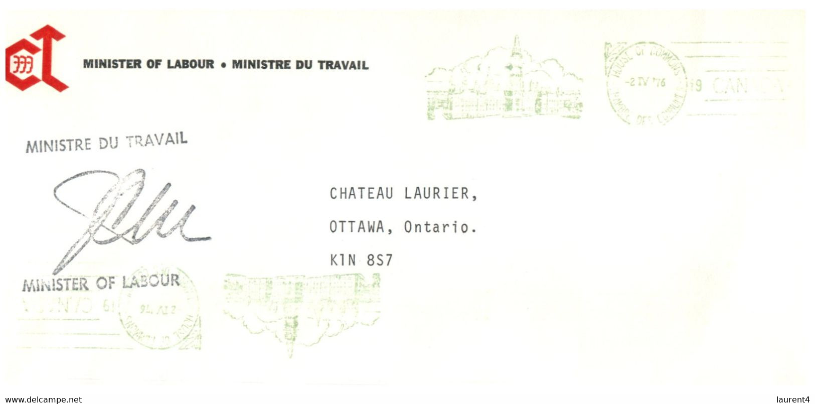 (JJ 23) Canada - Posted From Ministry Of Labour / Ministère Du Travail Canada To Ottawa (1976) - Briefe U. Dokumente