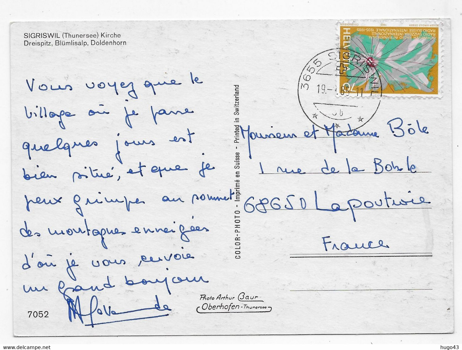 (RECTO / VERSO) SIGRISWIL - N° 7052 - KIRCHE - BEAU TIMBRE ET CACHET - CPM GF - Sigriswil