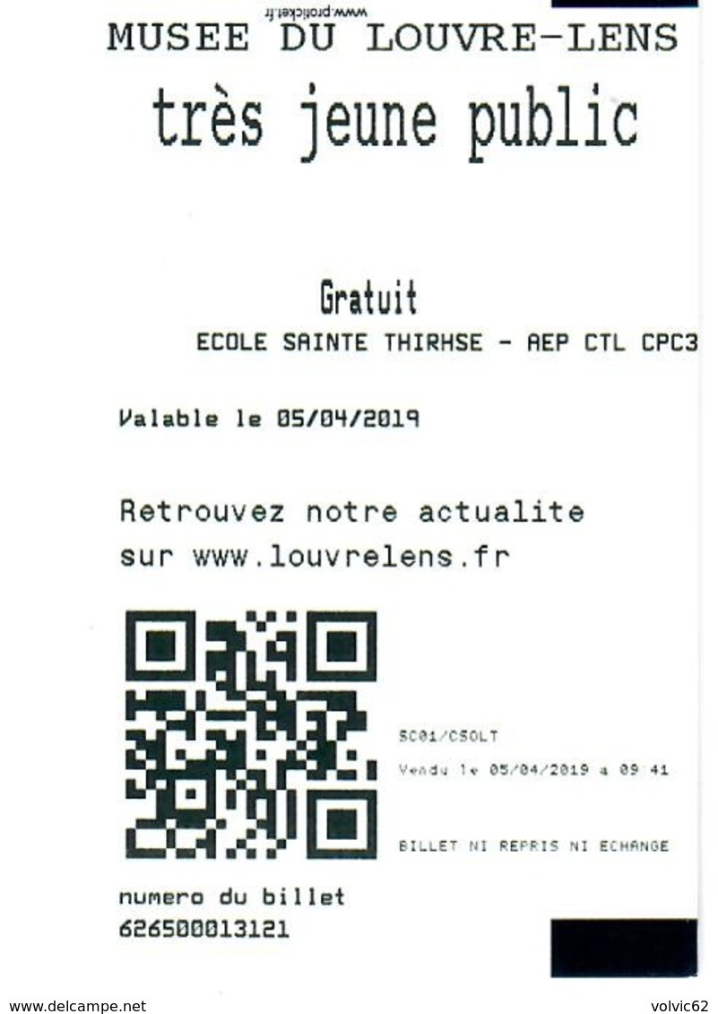 Ticket  Billet D'entrée Du Musée Du Louvre à Lens Exposition Homère Mars à Juillet 2019 - Eintrittskarten