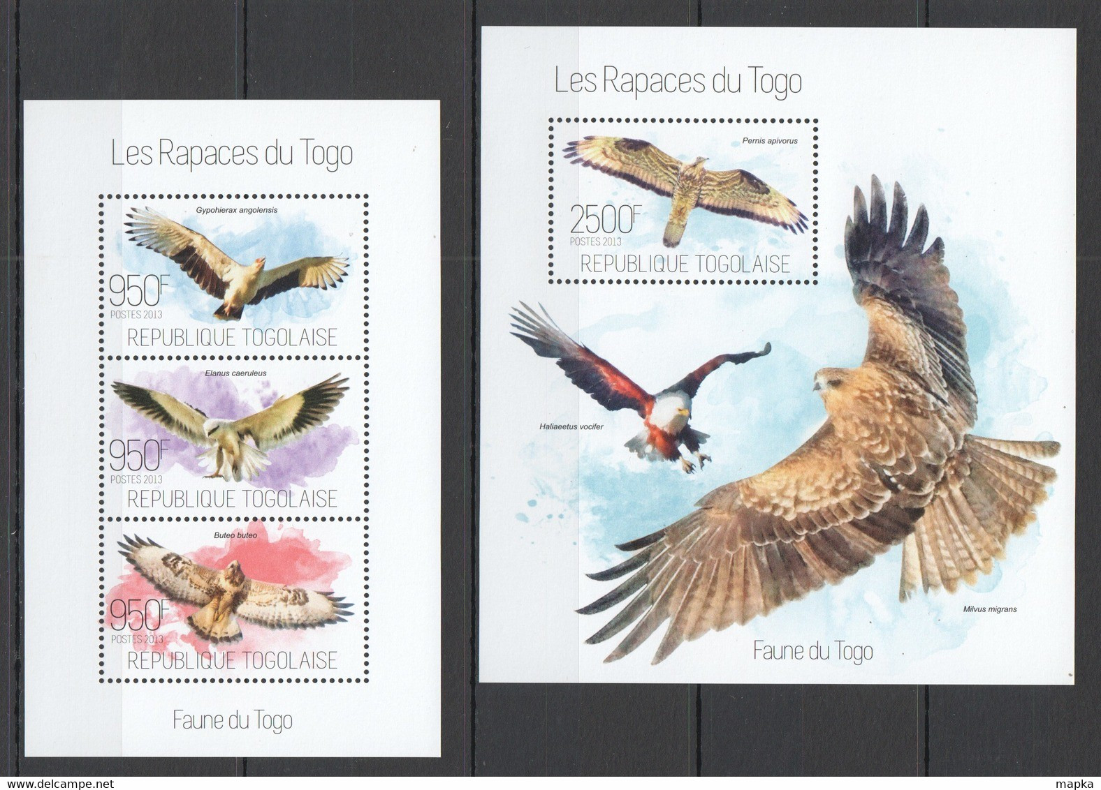 TG625 2013 TOGO TOGOLAISE FAUNA BIRDS OF PREY RAPTORS EAGLES LES RAPACES KB+BL MNH - Adler & Greifvögel