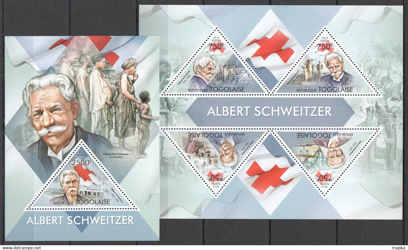 TG697 2013 TOGO TOGOLAISE RED CROSS ALBERT SCHWEITZER KB+BL MNH - Albert Schweitzer