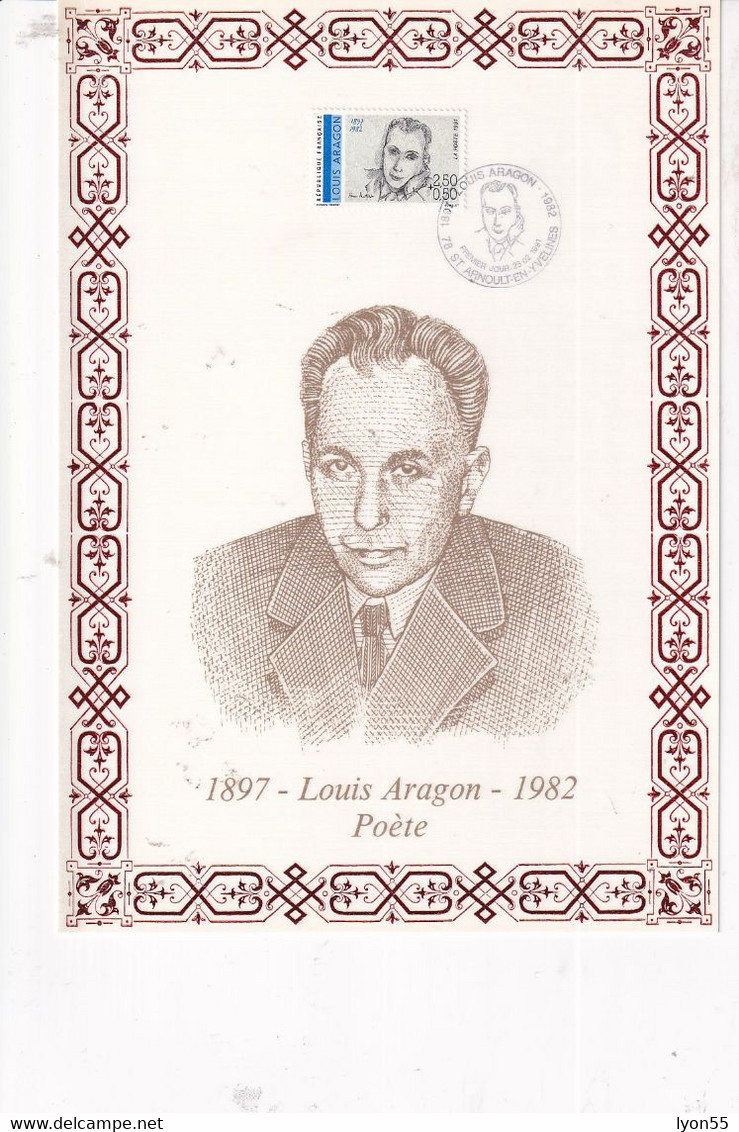 Louis Aragon 1992 Feuillet Illustré Sur Soie N°170 Collection Personnages Célèbres Numéroté 0249/ 1300 - 1990-1999