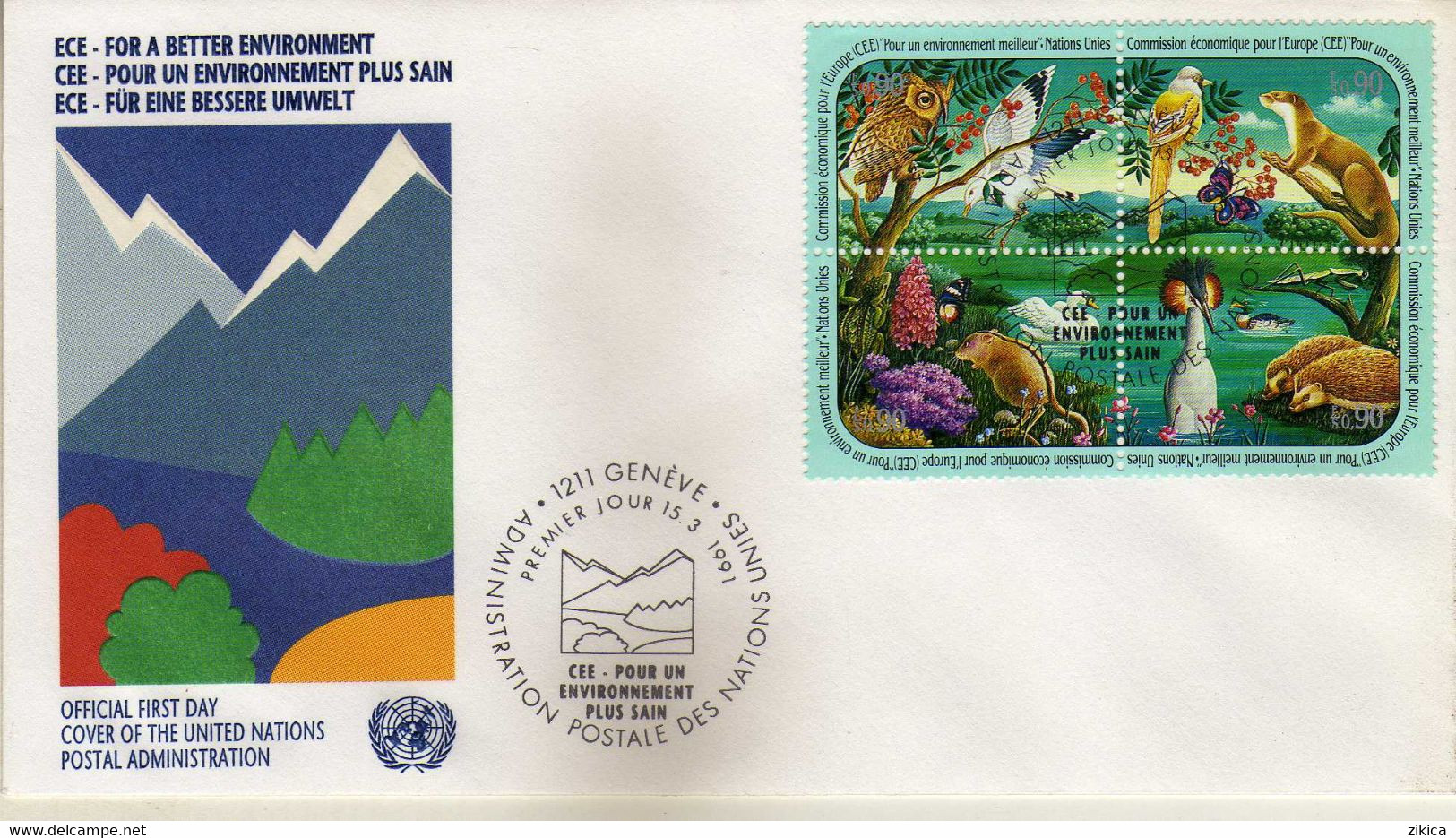 United Nations > Geneva FDC - 1991 Environmental Protection,animals,birds - FDC