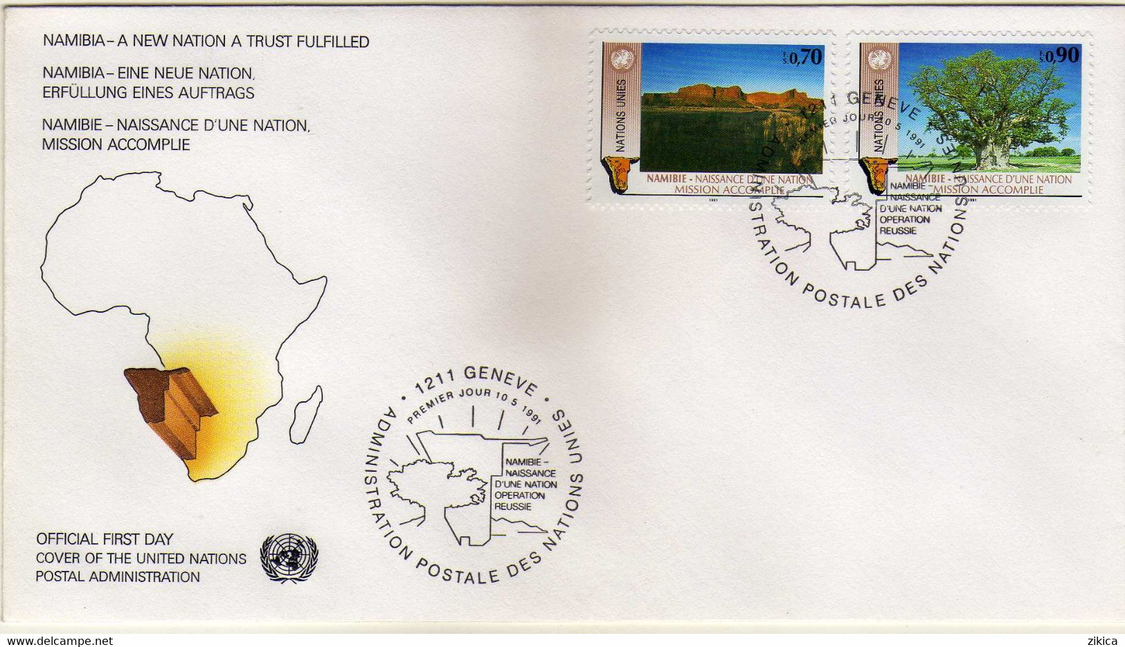 United Nations > Geneva FDC - 1991 Namibia,maps - FDC