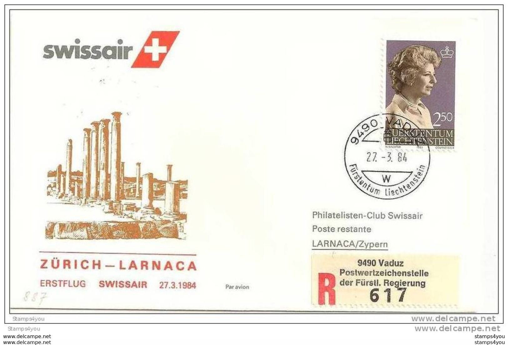 191 - 27 - Enveloppe 1er Vol Swissair Zurich-Larnaca 1984 - Lettres & Documents