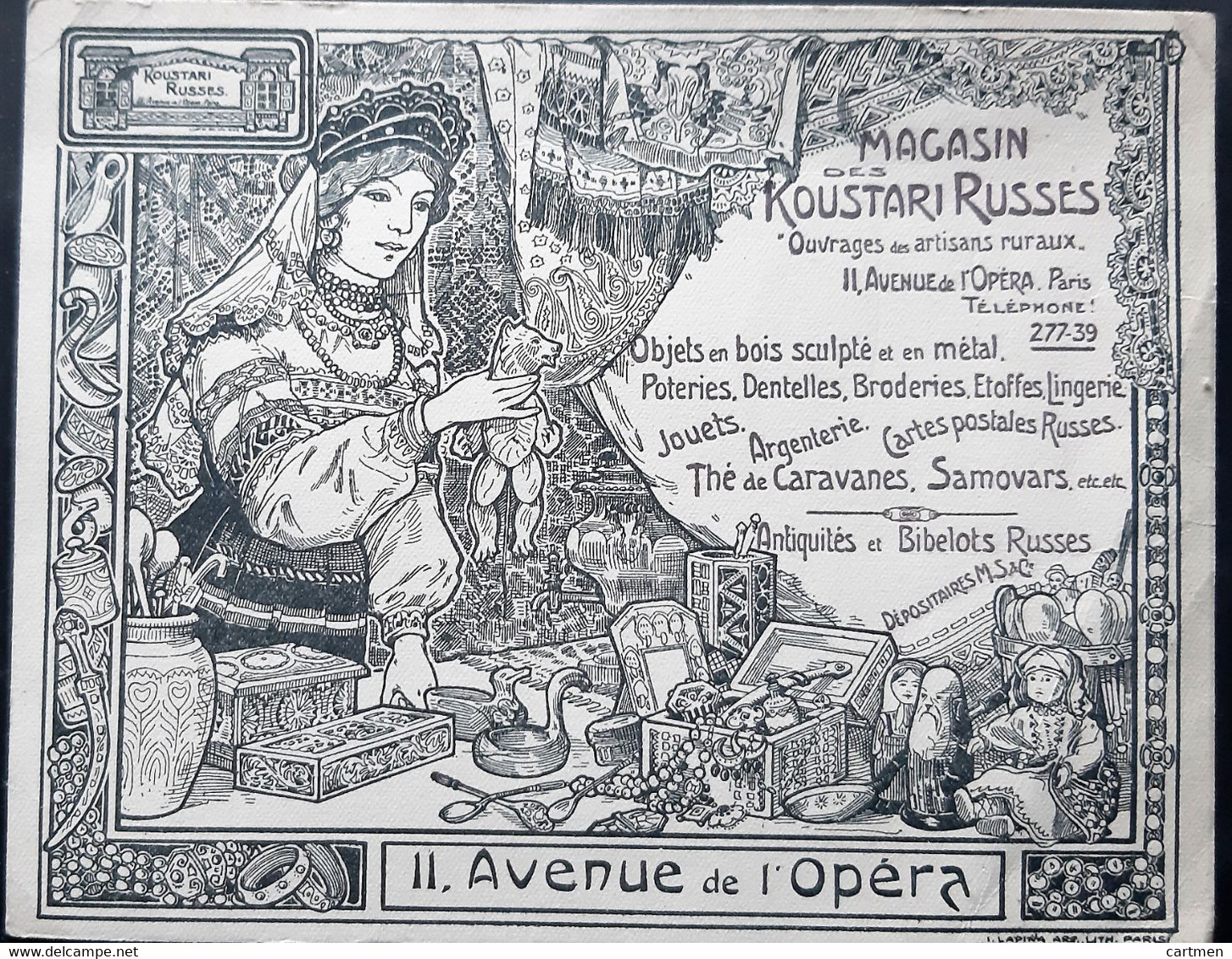 ANTIQUITE RUSSE KOUSTARI MAGASINS DES KOUSTARIS  GRANDE CARTE COMMERCIALE PUBLICITE ANCIENNE ANTIQUE ADVERTISING RUSSIA - Otros & Sin Clasificación