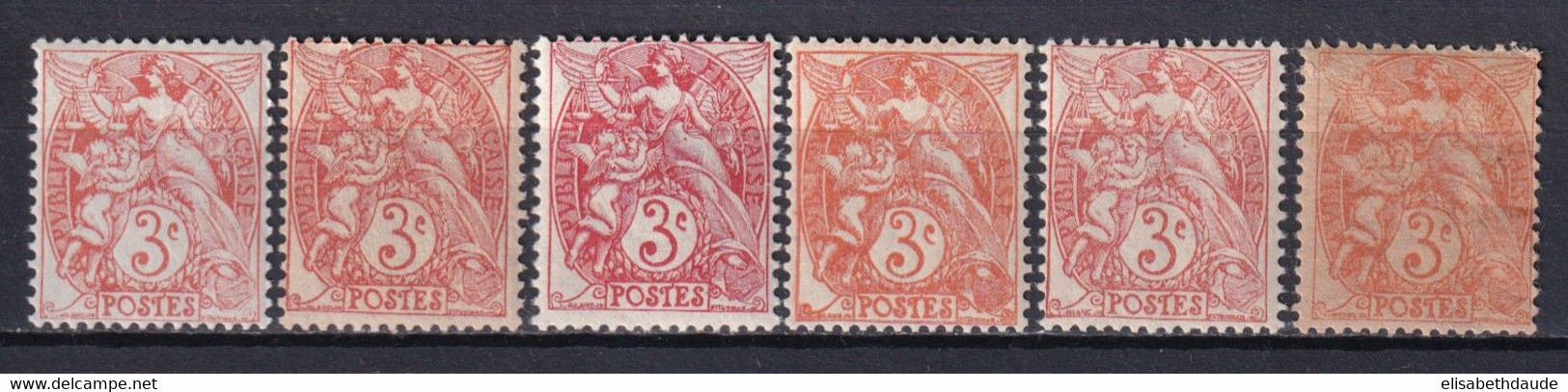 TYPE BLANC - YVERT N°109 TYPES DIFFERENTS / NUANCES / GC Dont ROUGE (IB) ** MNH - 1900-29 Blanc