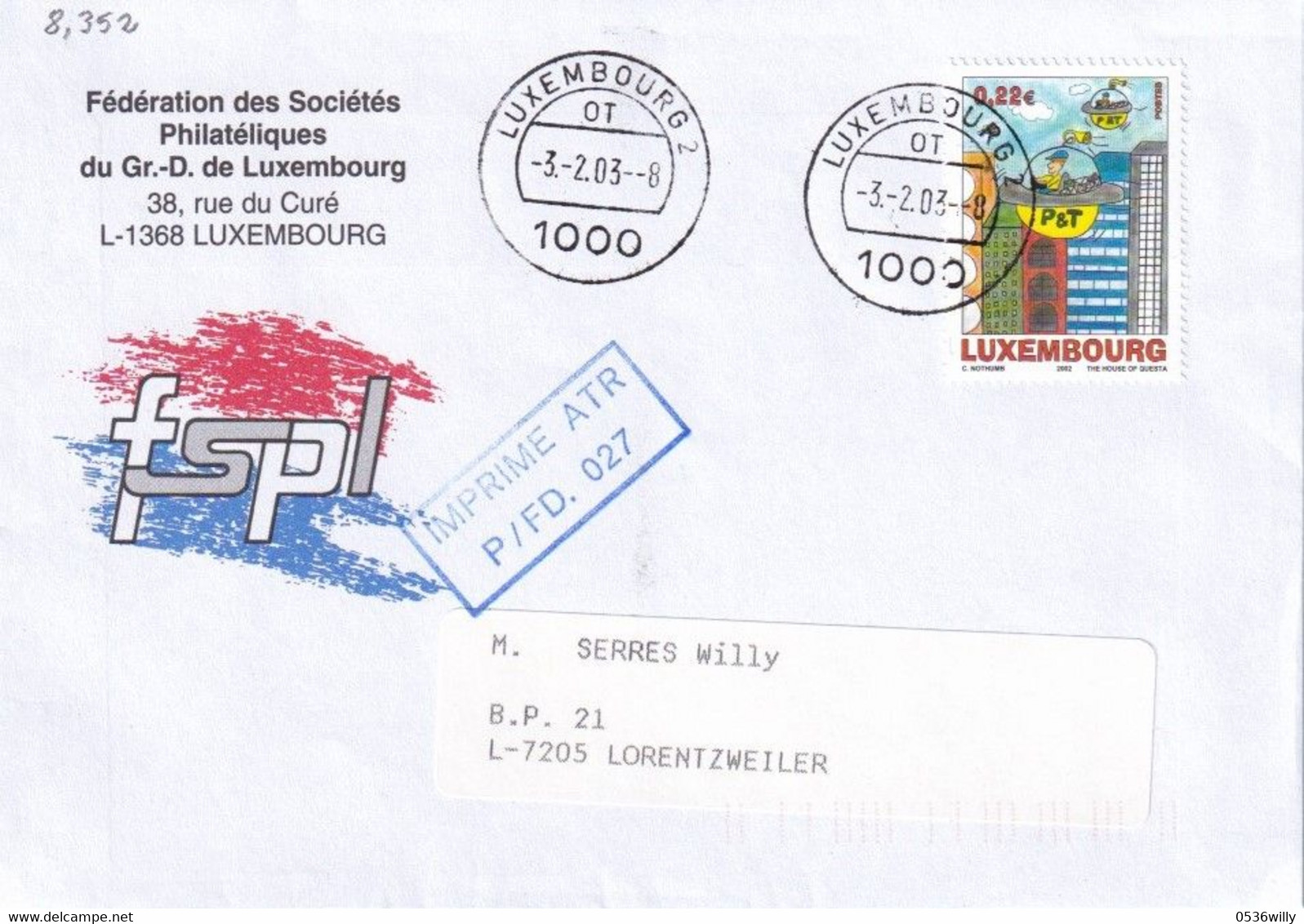 Luxembourg 2 OT Auf Geschäftsumschlag (8.352) - Lettres & Documents