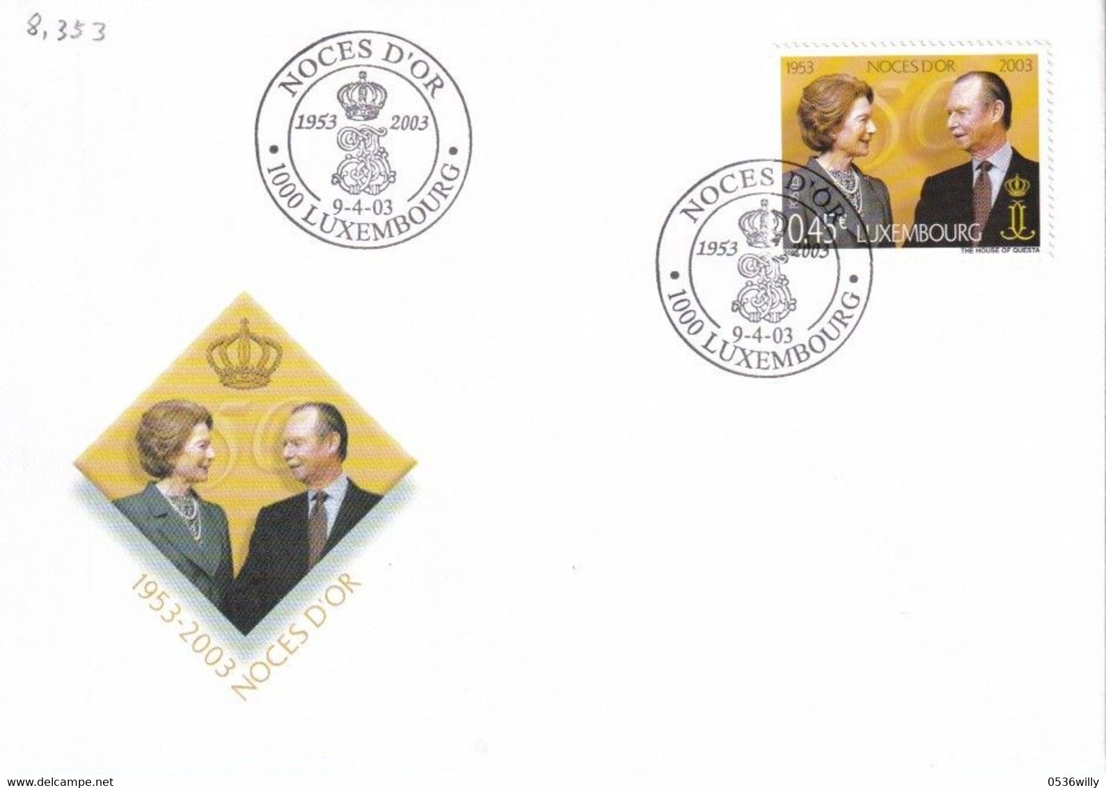 Luxembourg - Noces D'Or Grand Duc Jean - Josépine-Charlotte (8.353) - Covers & Documents