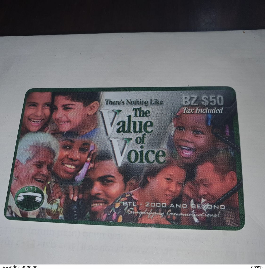 Belize-(BZ-DIG-PRE-?)-(19)-the Value Of Voice-(BZ-$50)-(250-018-1189)-used Card+1card Prepiad/gift Free - Belice