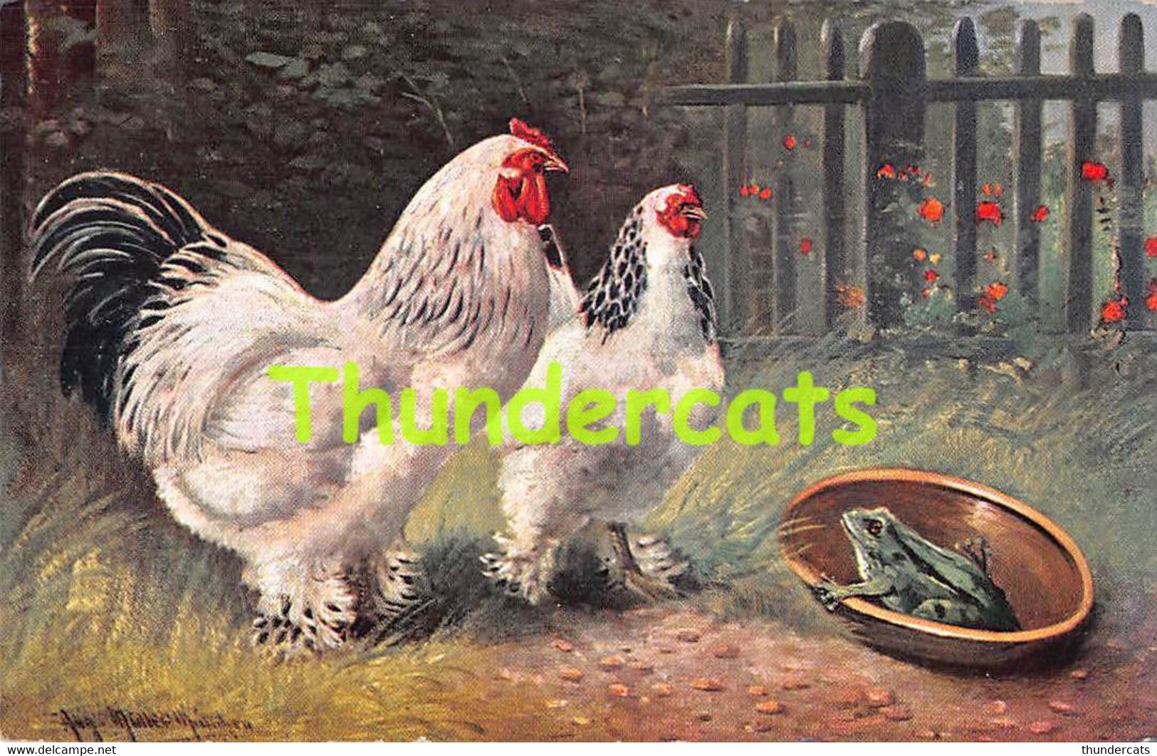 CPA ILLUSTRATEUR AUGUST MULLER MUNCHEN   PAQUES POULET COQ   EASTER CARD ARTIST SIGNED CHICKEN ROOSTER  GRENOUILLE FROG - Müller, August - München