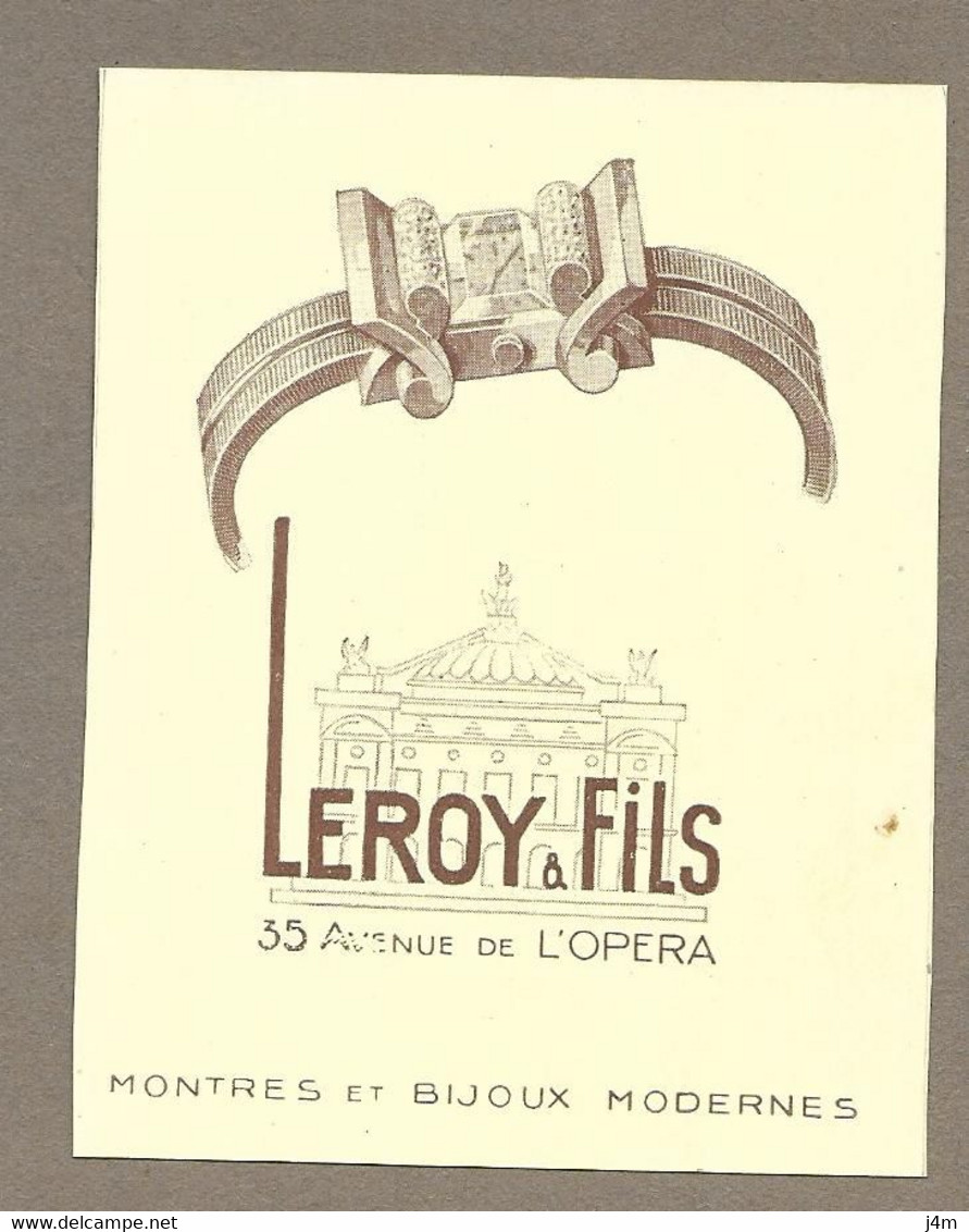 PUBLICITE ANCIENNE 1940.. Montres Et Bijoux LEROY & Fils Avenue De L'Opéra à PARIS - Reclame