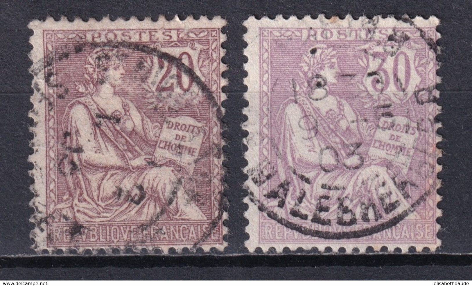 1902 - MOUCHON - YVERT 126+128 OBLITERES - COTE = 38.5 EUR. - - 1900-02 Mouchon