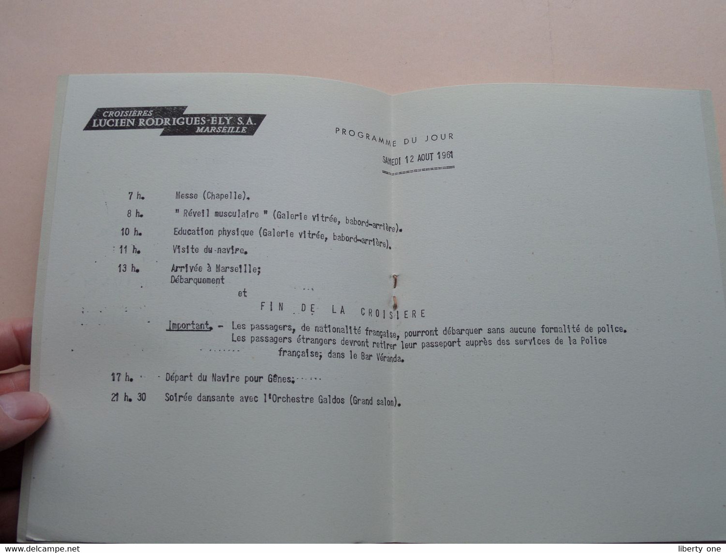 Linea YBARRA Croisières LUCIEN RODRIGUES-ELY Marseille ( Programme Du Jour ) 12 Aout 1961 ( Details Zie Foto ) ! - Programmes