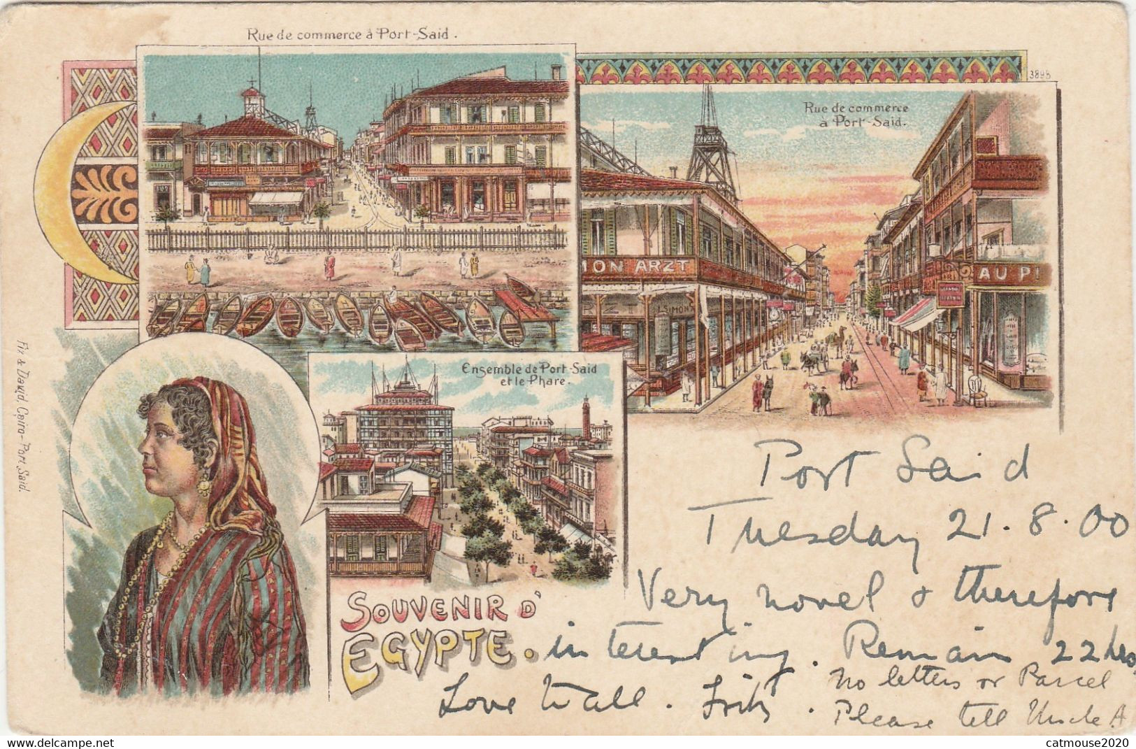 Egypt  Postcard Port Said Various Views Souvenir 1900 - Port Said