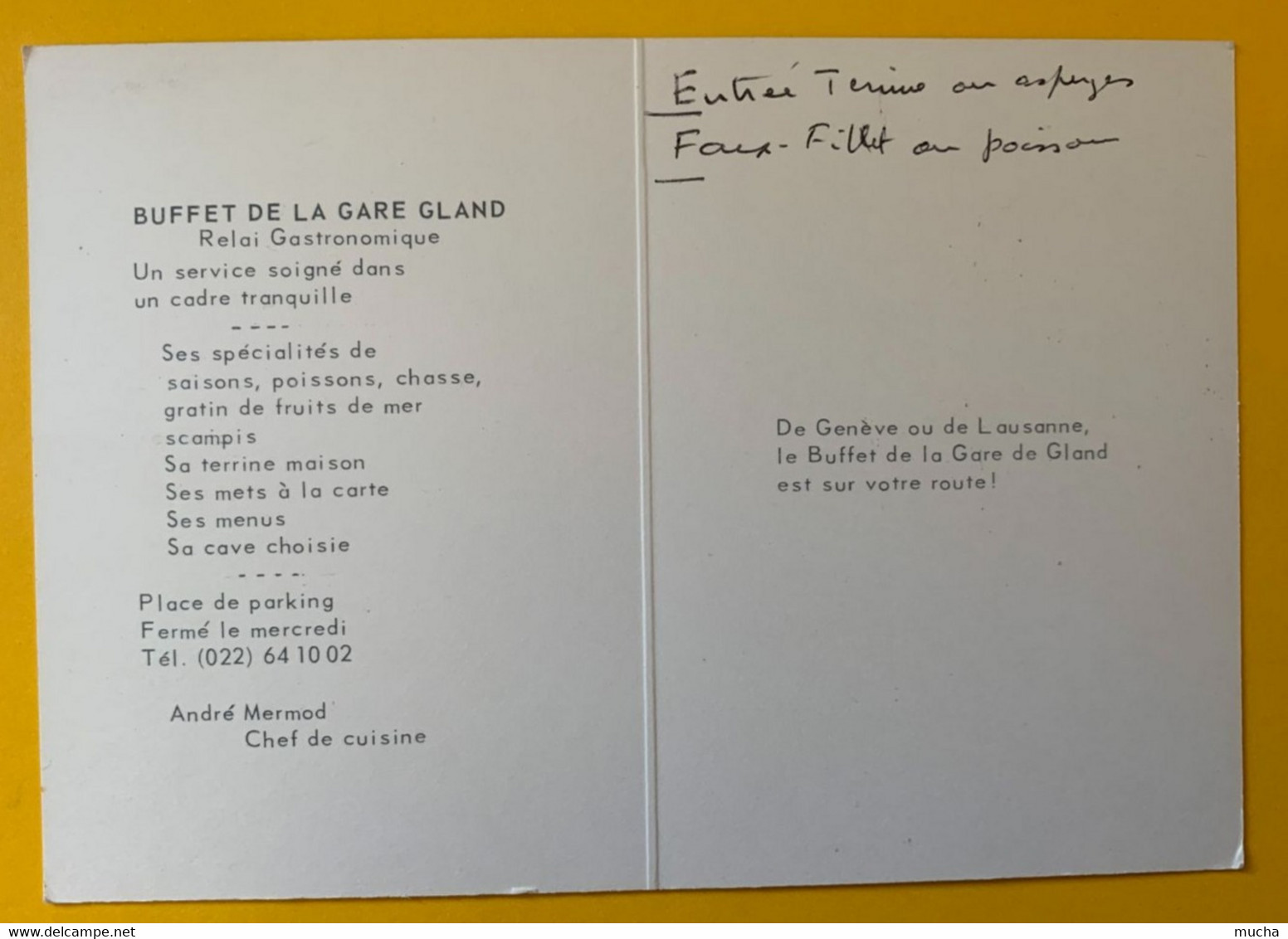 13347 - Gland Buffet De La Gare Relais Gastronomique André Mermoud Carte Publicitaire - Gland