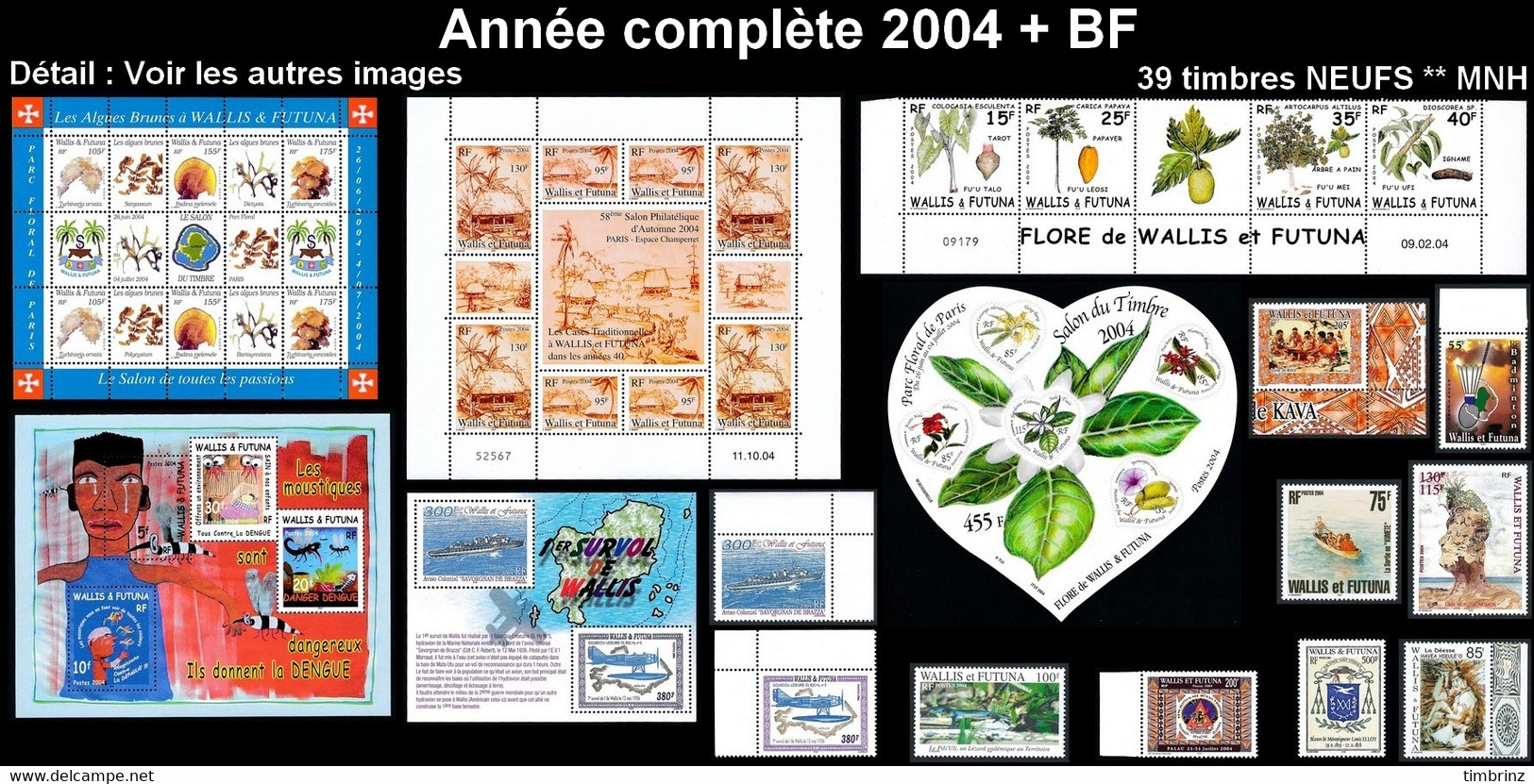 WALLIS ET FUTUNA Année Complète 2004 + BF 14 à 18 - Yv. 614 à 627 + … ** MNH   - 39 Timbres  ..Réf.W&F22636 - Années Complètes