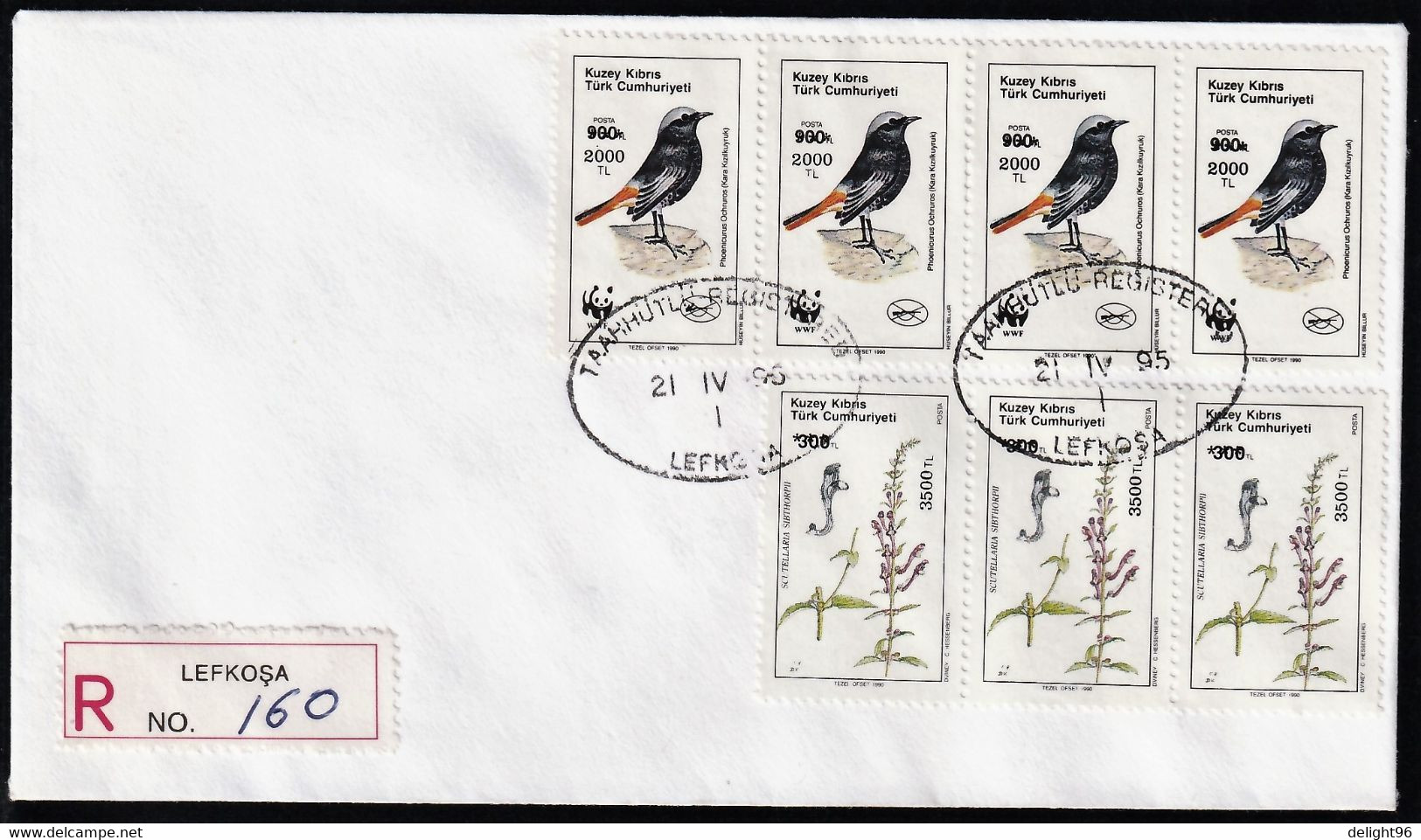 1995 Cyprus (Turkish Post) Provisional Surcharges On WWF Black Redstart And Medicinal Plant Stamps Of 1990 FDC (RRR) - FDC