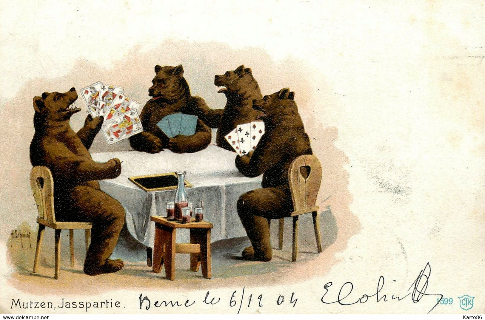 1904 * Ours Jouant Aux Cartes * Carte à Jouer Jeu Jeux * CPA Illustrateur H. Schmidt * Bear * Humanisés - Cartes à Jouer