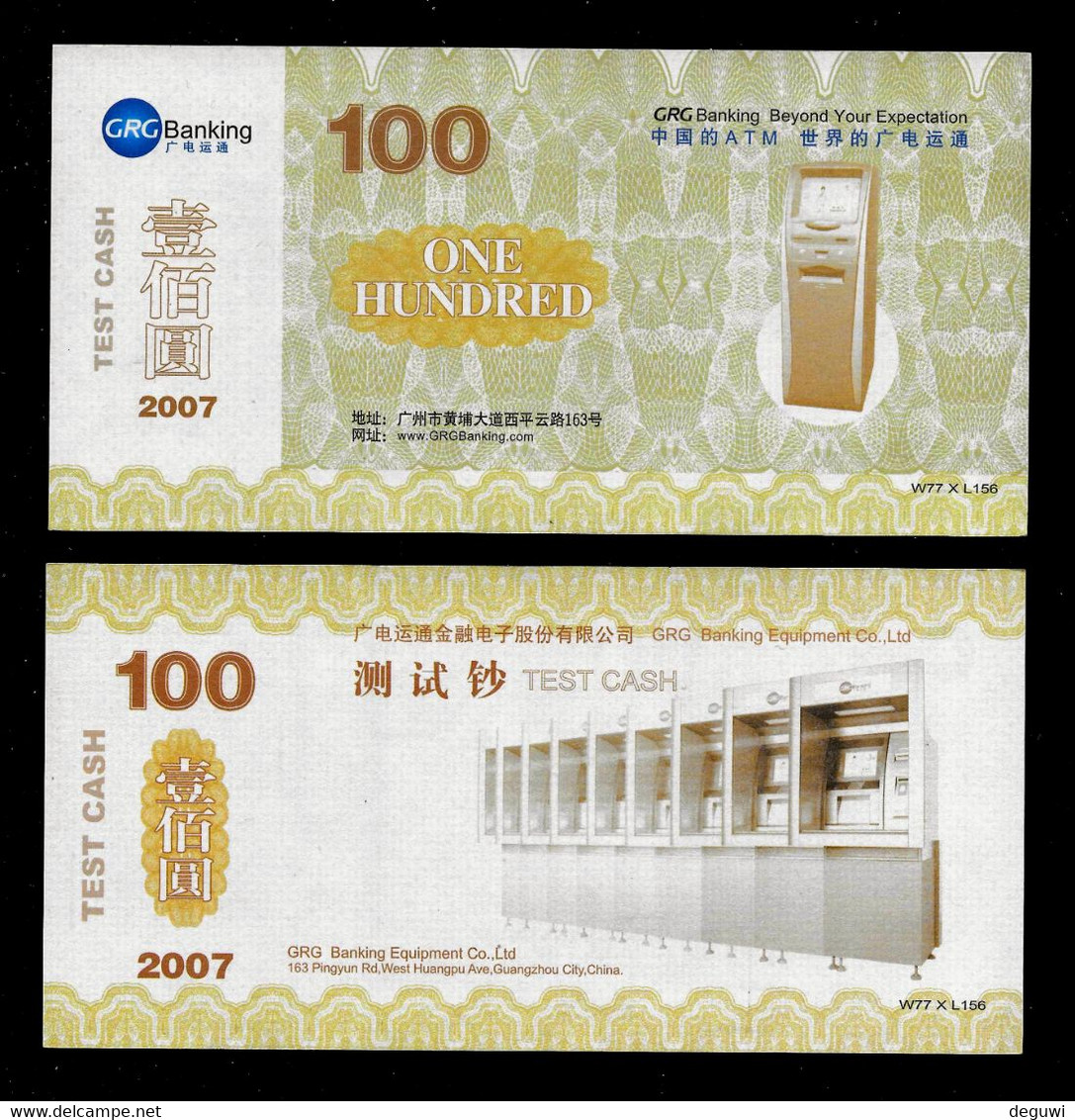 Test Note GRG China, 100 Units, Beids. Druck, Format 155 X 77 Mm, RRRRR, UNC - Sonstige – Asien