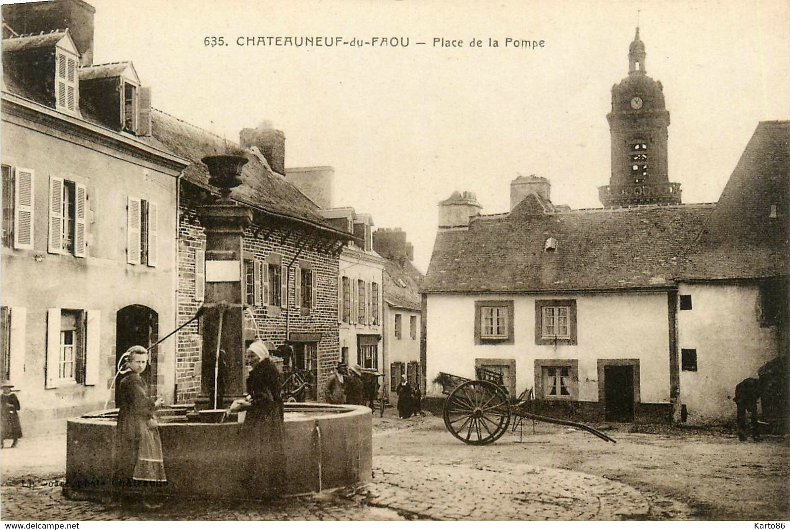 Châteauneuf Du Faou * La Place De La Pompe * Fontaine * Villageois - Châteauneuf-du-Faou