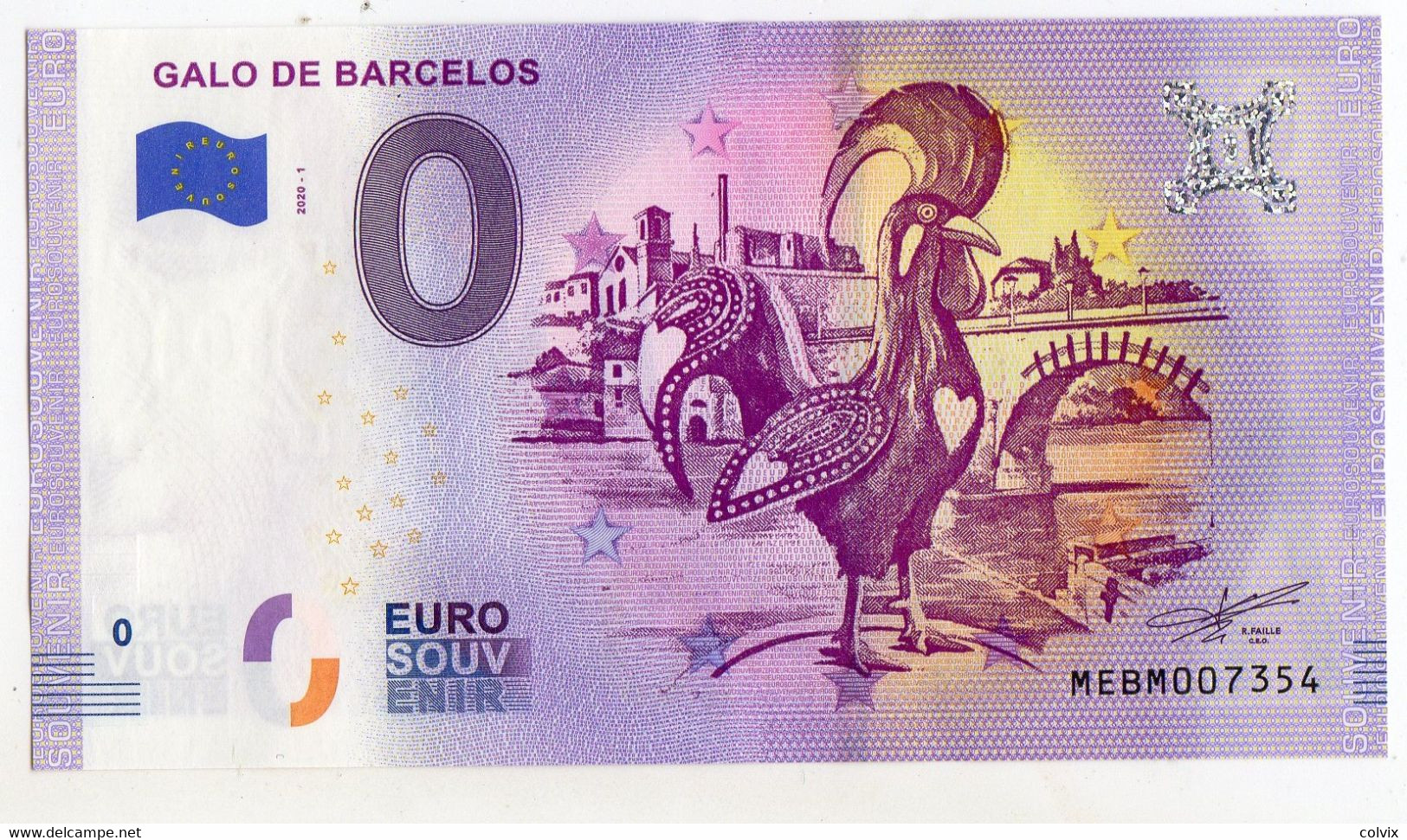 2020-1 BILLET TOURISTIQUE PORTUGAL 0 EURO SOUVENIR N°MEBM007354 GALO DE BARCELOS Coq - Pruebas Privadas