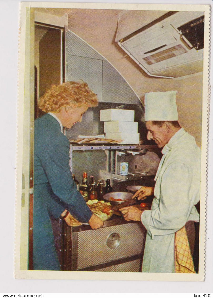 Vintage Rppc KLM K.L.M. Lockheed Constellation, Kitchen With Chef And Stewardess - 1919-1938: Between Wars