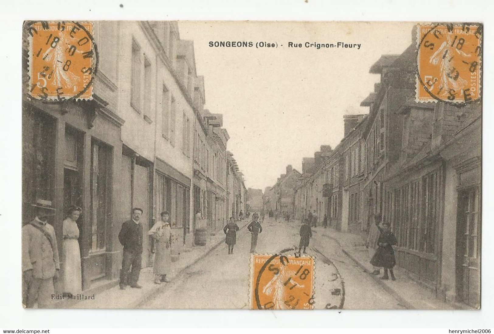 Oise 60 - Songeons Rue Grignon Fleury Animée , Langage Des Timbres - Songeons