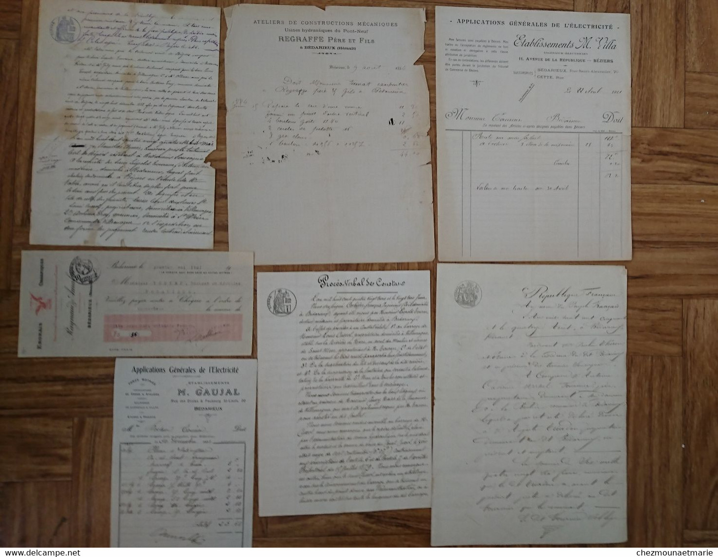 BEDARIEUX (HERAULT) - LOT DE 19 DOCUMENTS DONT ENTETES PUBLITAIRES ET ACTES NOTARIES - Documents Historiques