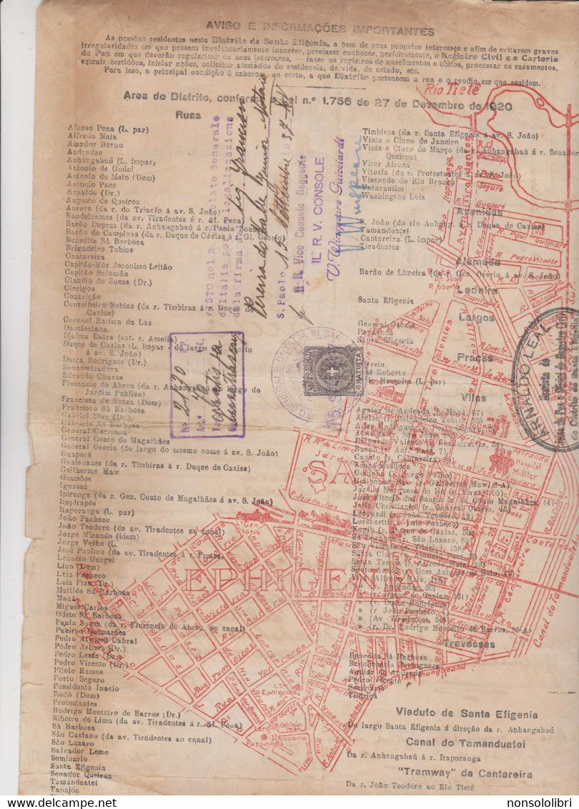 DOCUMENTO CONSOLARE OTALIANO IN BRASILE. CON MARCHE 1927 - Historical Documents