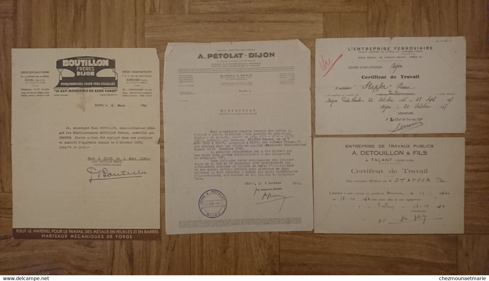 CANNES LA BOCCA, DIJON, CANNES - VALSON PAULETTE NEE SIGAUD - LOT DE 12 ATTESTATIONS DE TRAVAIL ET PRIME - Documents Historiques