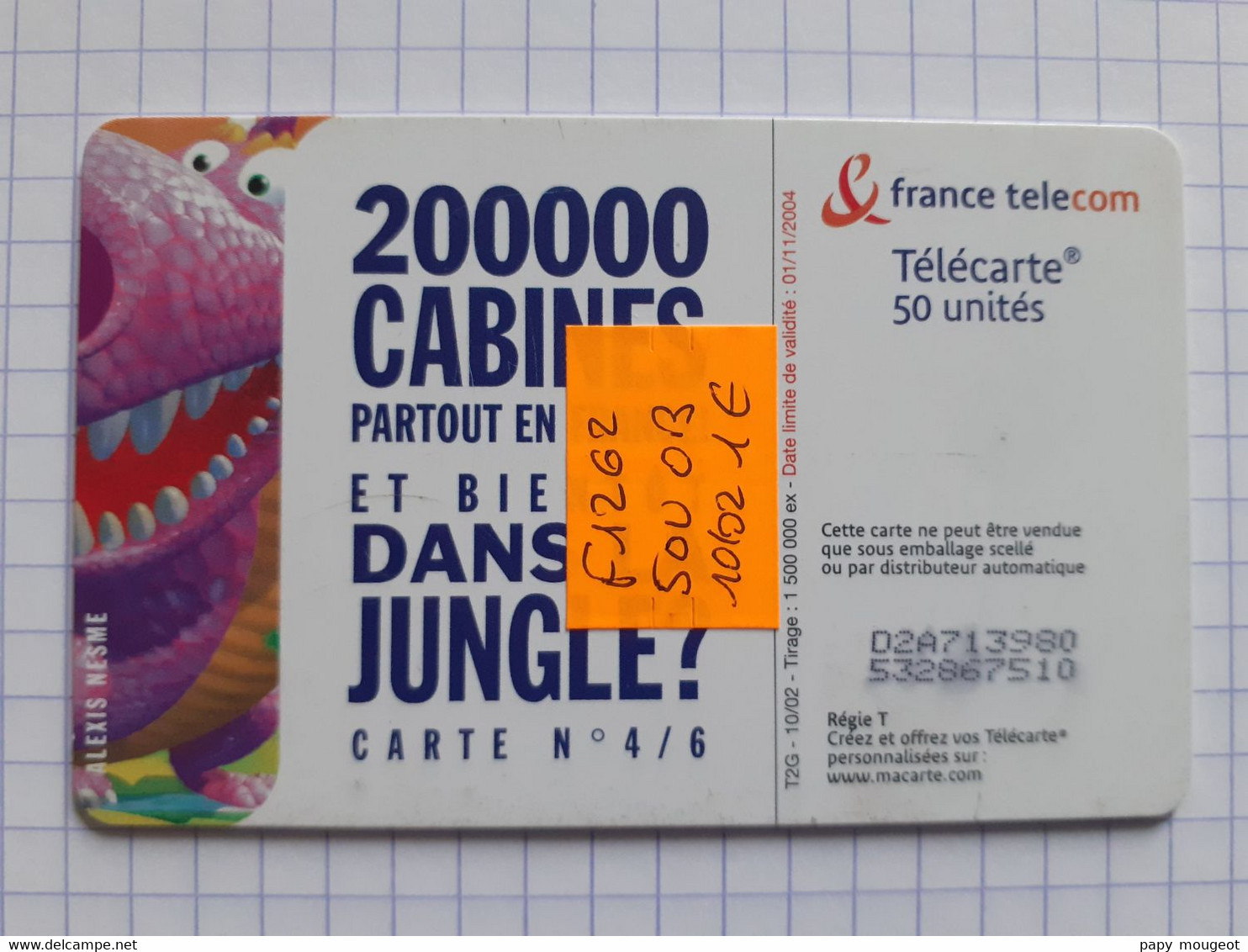 F1262 Cabine Dans La Jungle N°4/6 50U OB 10/02 - 2002