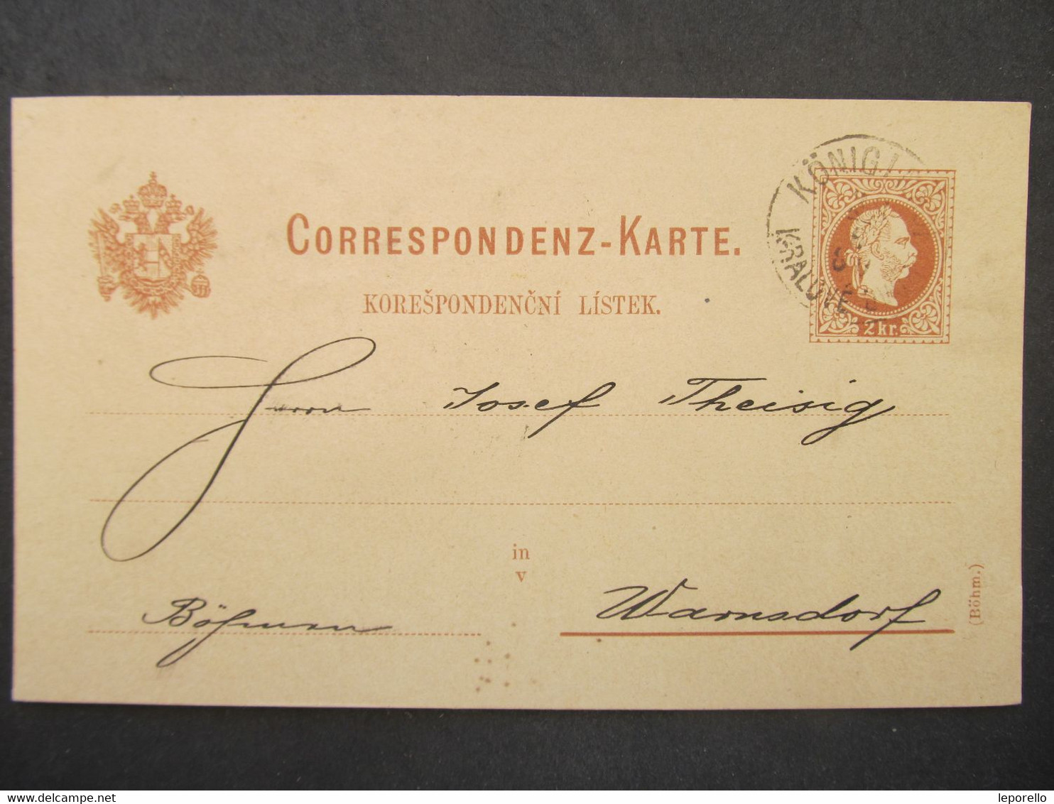 GANZSACHE Königinhof Dvur Kralove - Warnsdorf 1880 ///// F3355 - Cartas & Documentos
