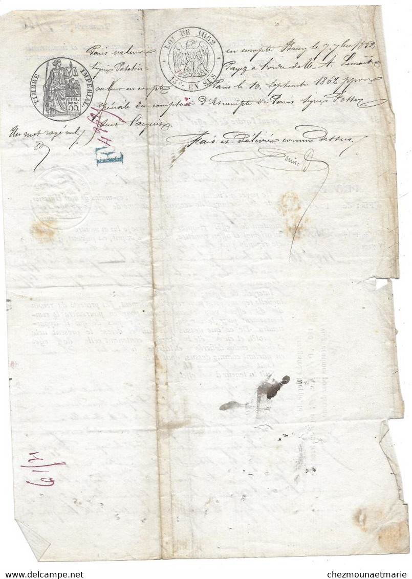 1862 DIEPPE - PROTET PAR EUGENE DENISE HUISSIER POUR LEMAITRE CONTRE SUREAU (DIRECTEUR DU TELEGRAPHE ELECTRIQUE) - Documents Historiques