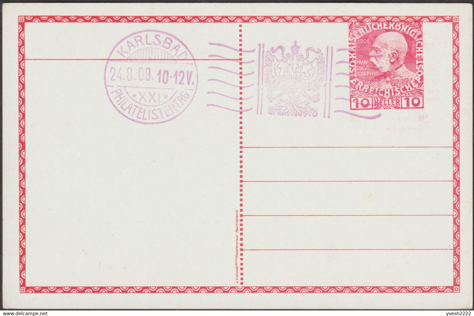 Autriche-Hongrie 1909. 5 entiers timbrés sur commande. Karlovy Vary, Karlsbad, thermalisme, art nouveau