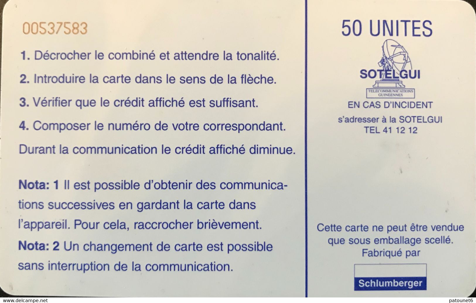 GUINEE  -  SOTELGUI  - Cascade  -  50 Unités - Guinea