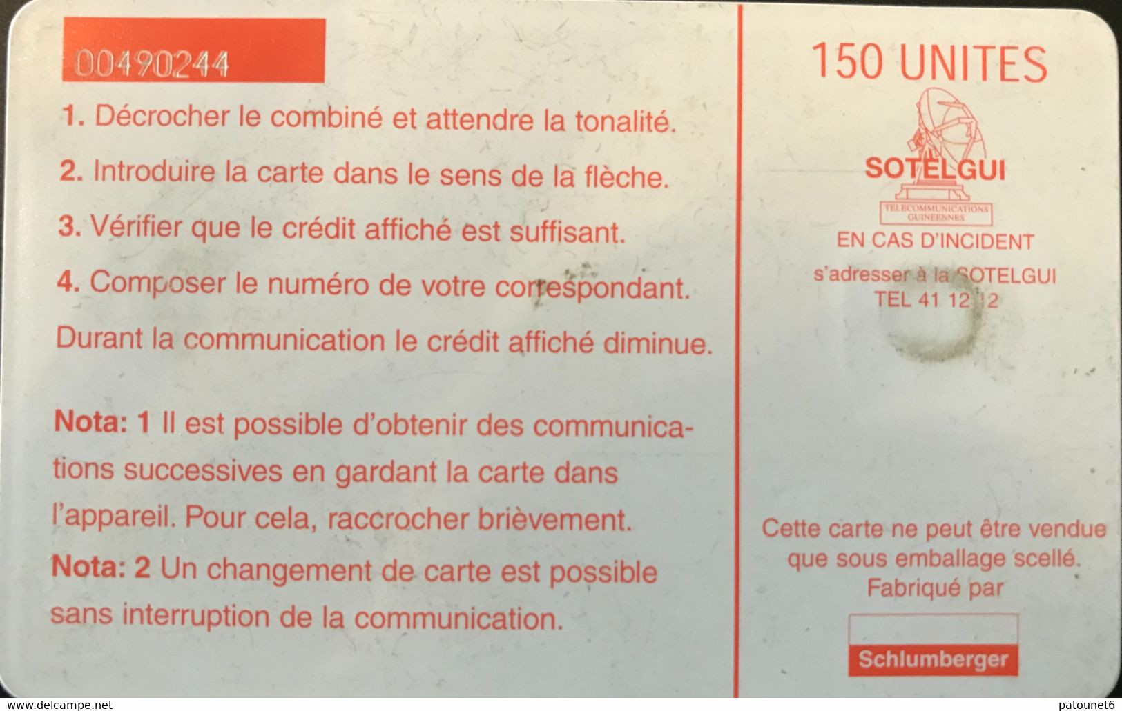 GUINEE  -  SOTELGUI  - Grosse Colline  -  150 Unités - Guinée