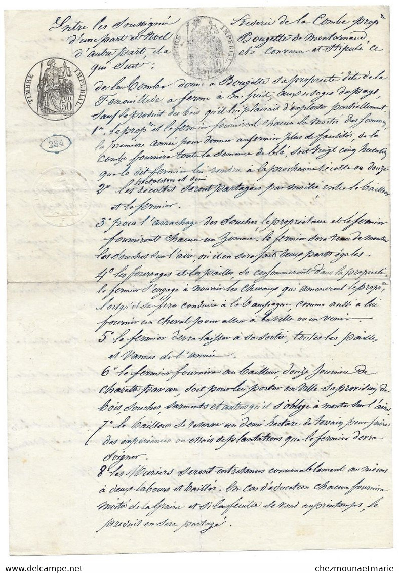 1876 DOMAINE DE LA FENOUILLEDE - ENTRE FREDERIC DE LA COMBE  ET BOUGETTE NOEL DE MONTARNAUD - DOCUMENT PAPIER - Documents Historiques