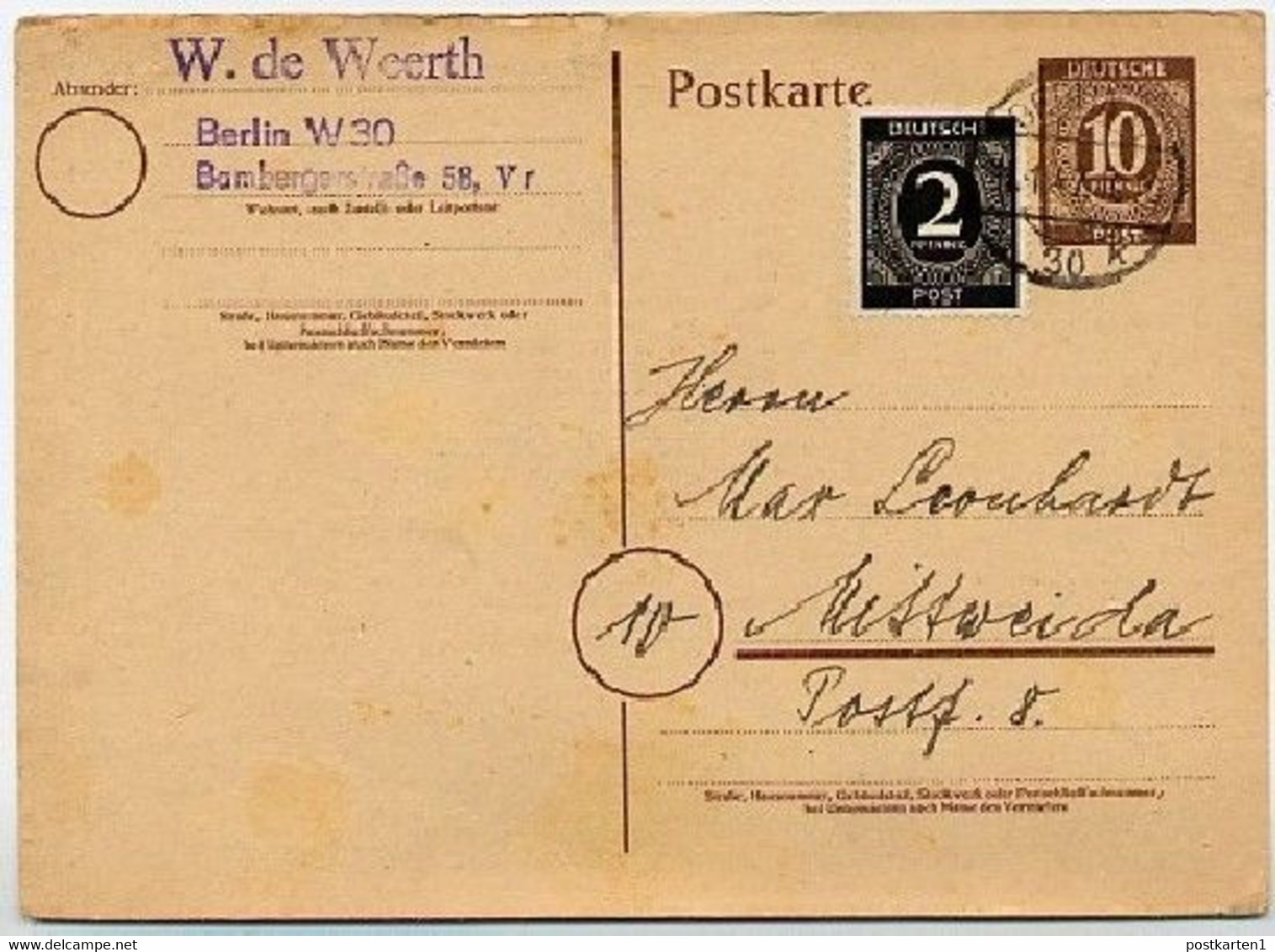 Kontrollrat  P952 Postkarte DICKES PAPIER Berlin 1947  Kat. 76,00 € - Entiers Postaux