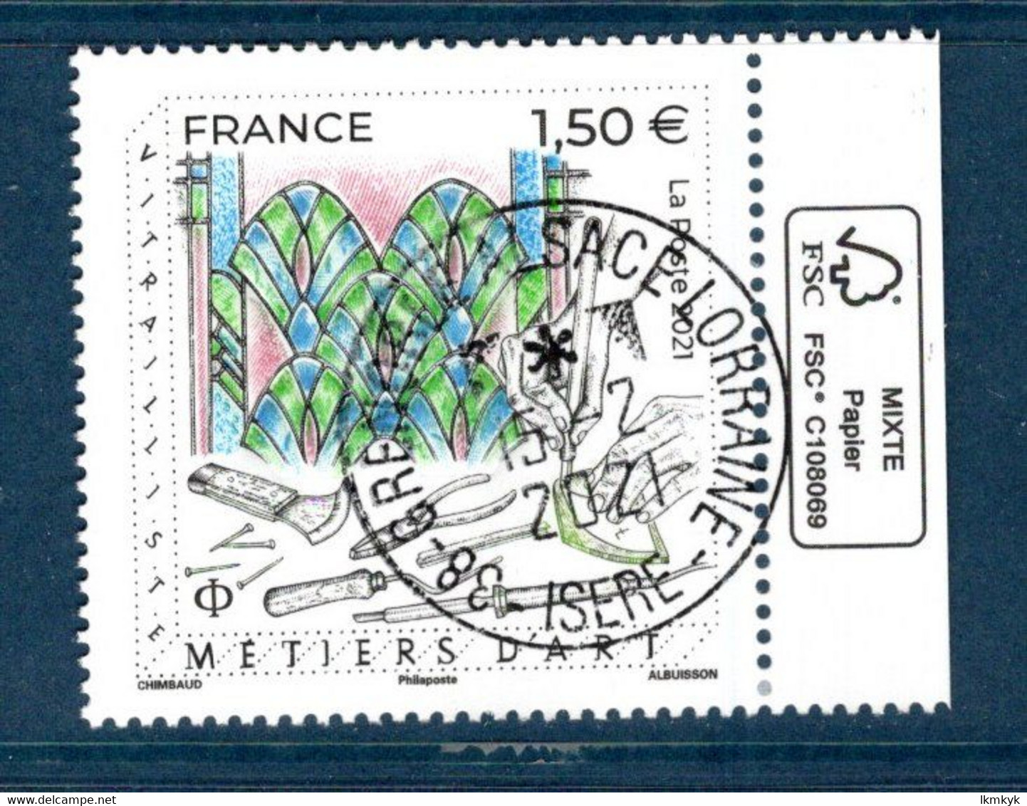 France 2021.Issu De La Mini Planche Métiers D'art Vitrailliste.Cachet Rond Gomme D'origine. - 2010-.. Matasellados