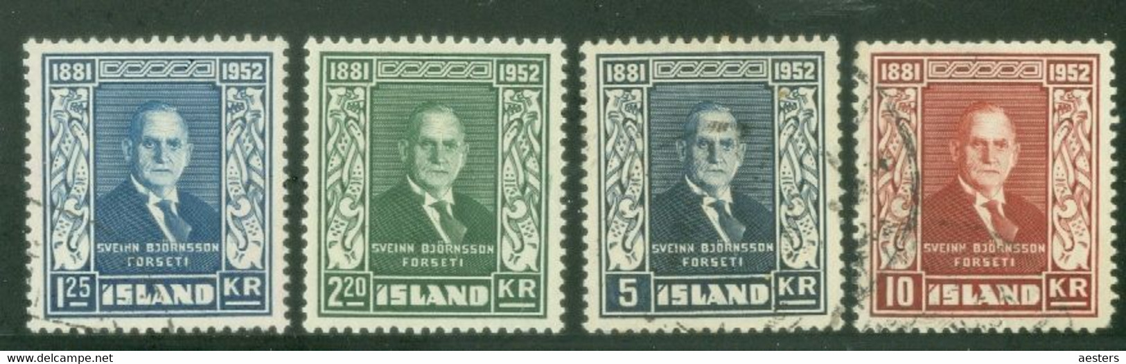 Iceland 1952; Sveinn Björnsson, Michel 281-284, Used. - Gebraucht