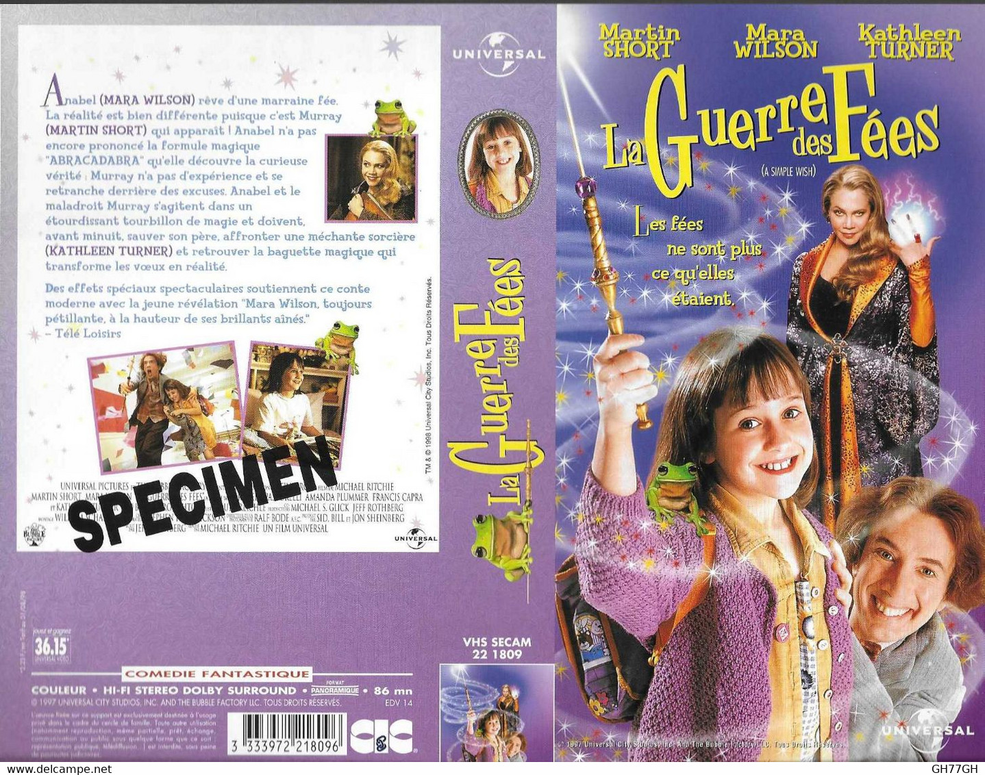 "LA GUERRE DES FEES" -jaquette SPECIMEN Originale CIC VIDEO -a Simple Wish - Comedy