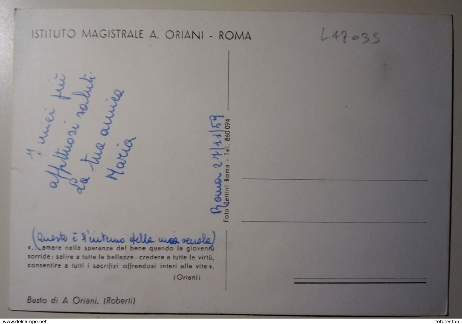 Roma - Istituto Magistrale A. Oriani - 1959 - Educazione, Scuole E Università