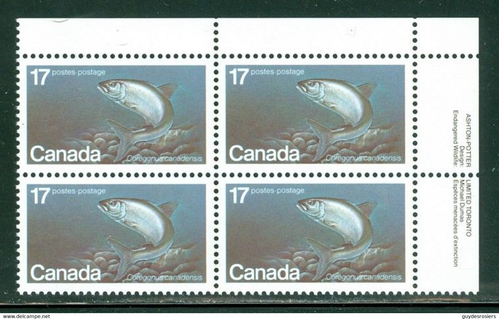 Poisson Merlan + Aiglefin / Whitefish; Timbres Scott # 853 Stamps; Bloc De Coin / Corner Block (4619) - Ungebraucht